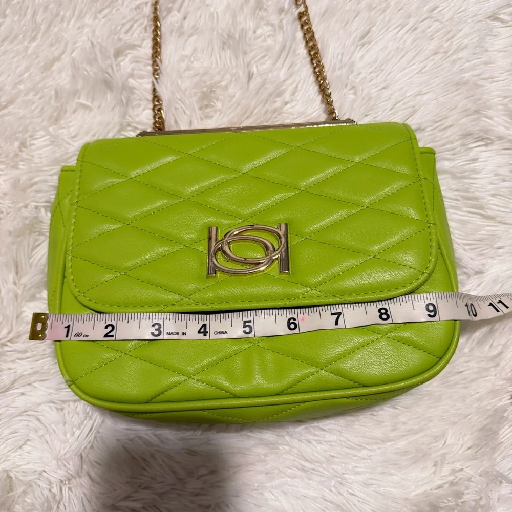 Bebe Lime Green Quilted Chain Shoulder Bag